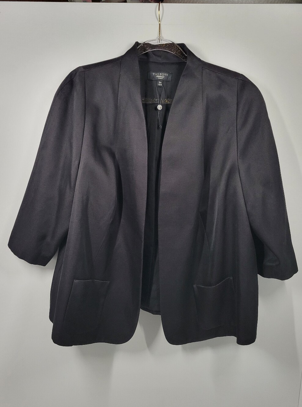 Talbots Black Cotton Silk Blend Open Blazer Jacket Women Size 18W
